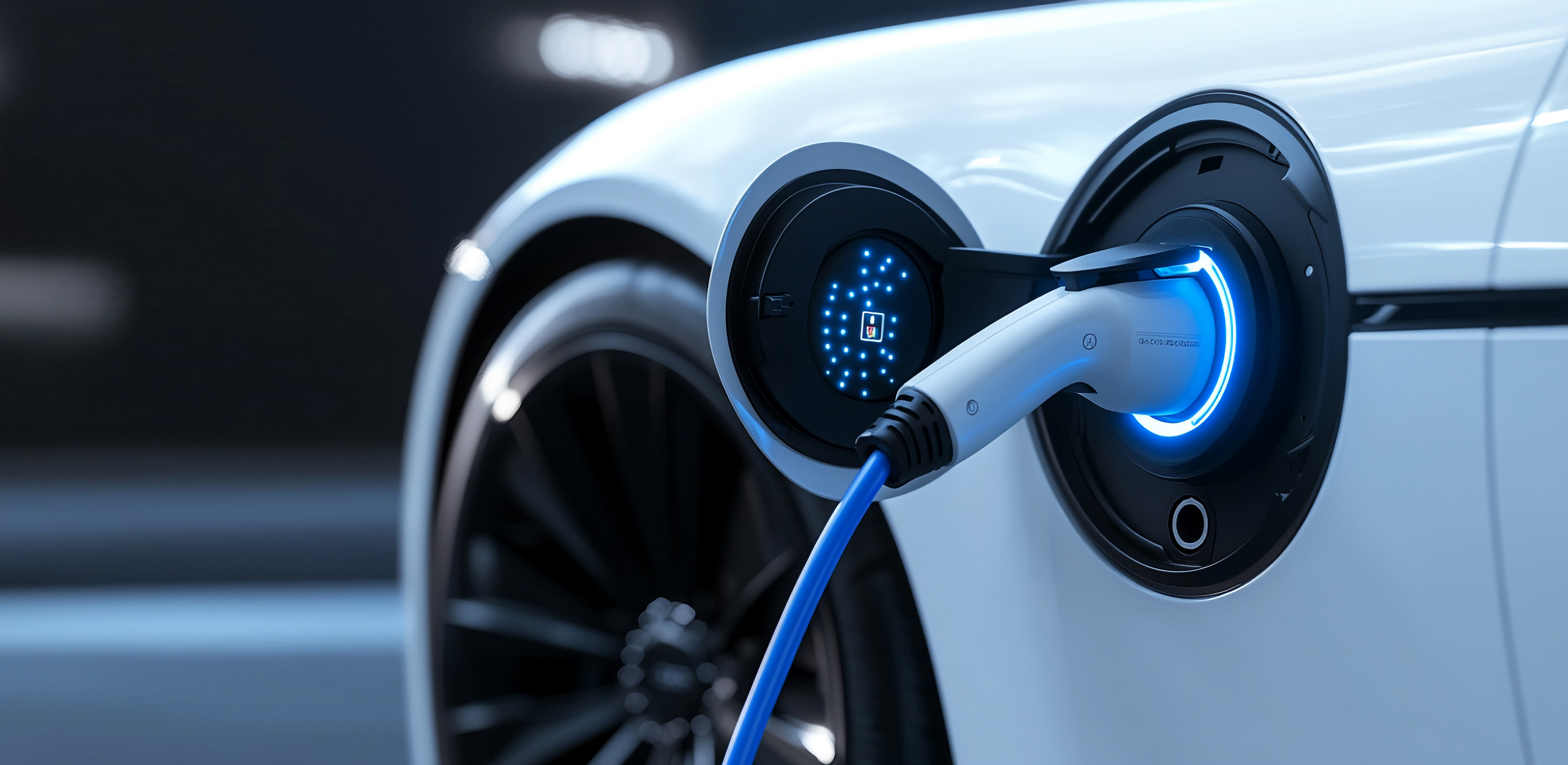 Weißes E-Auto wird geladen