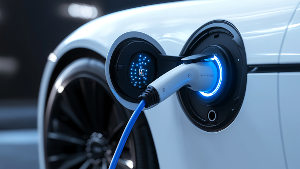 Weißes E-Auto wird geladen