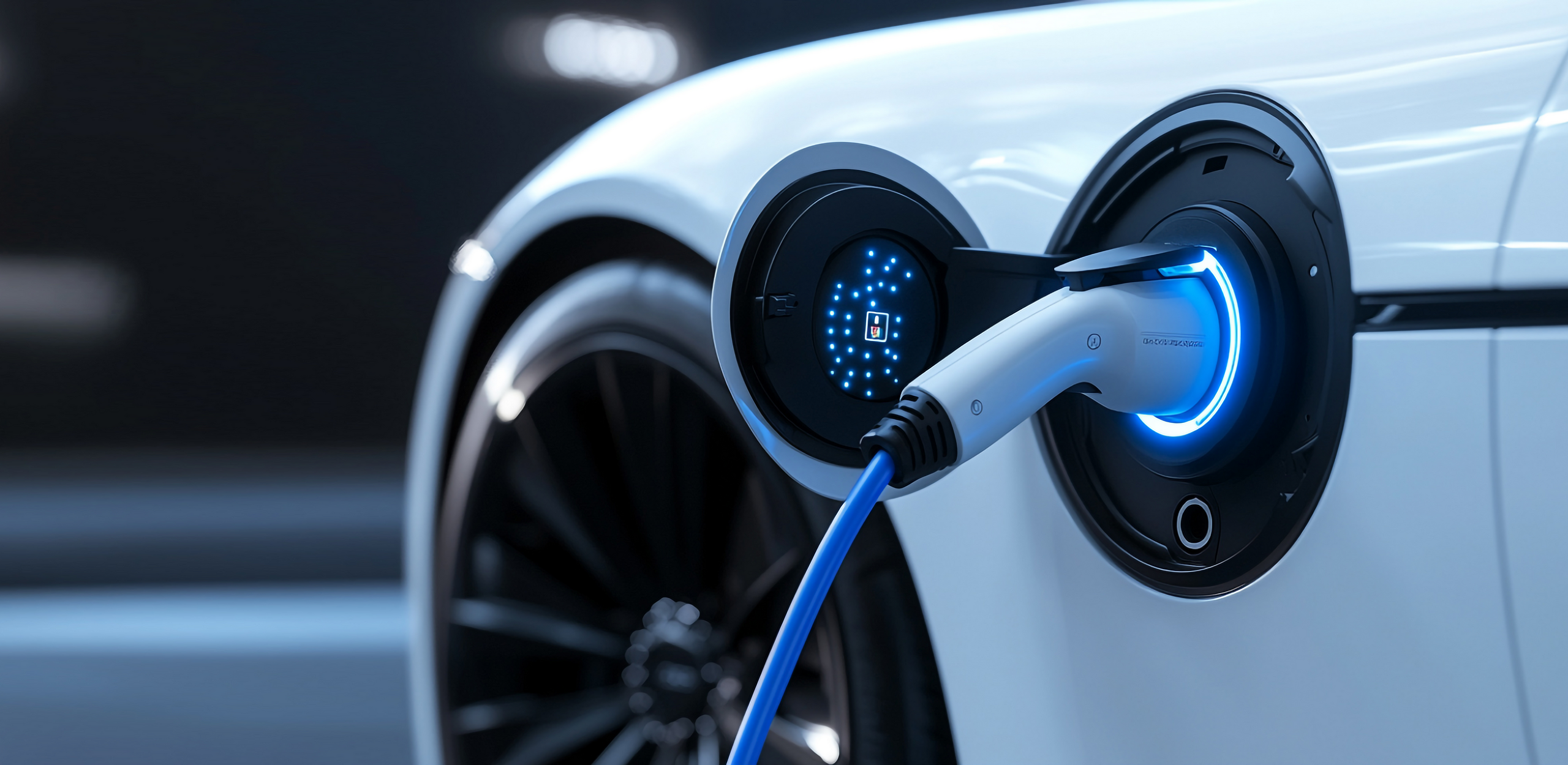 Weißes E-Auto wird geladen