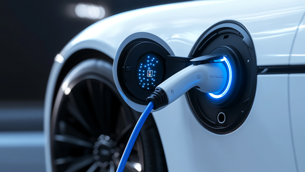 Weißes E-Auto wird geladen