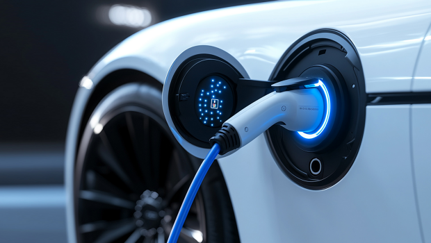 Weißes E-Auto wird geladen