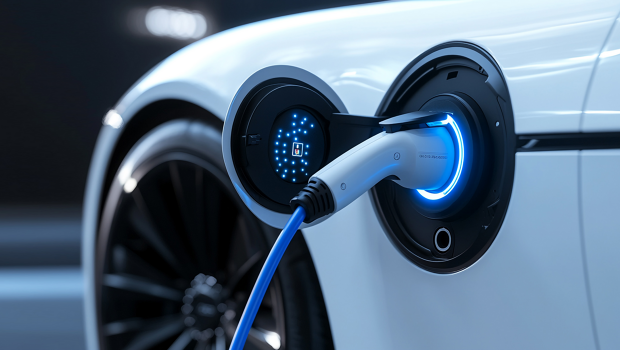 Weißes E-Auto wird geladen
