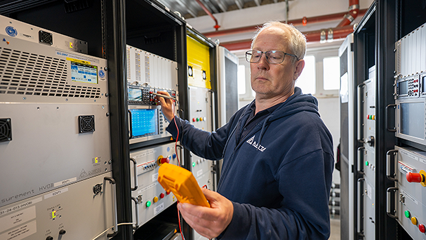 A man is testing a machine