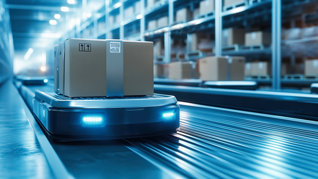 Mobile Robot Transporting a Package in a Warehouse