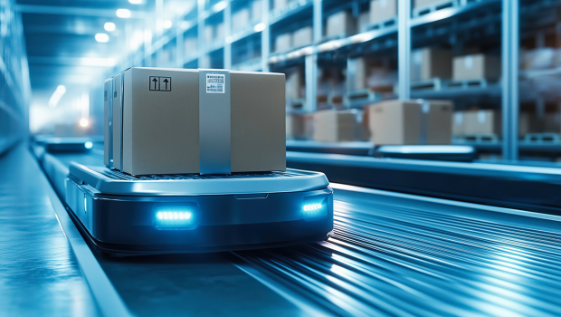 Mobile Robot Transporting a Package in a Warehouse